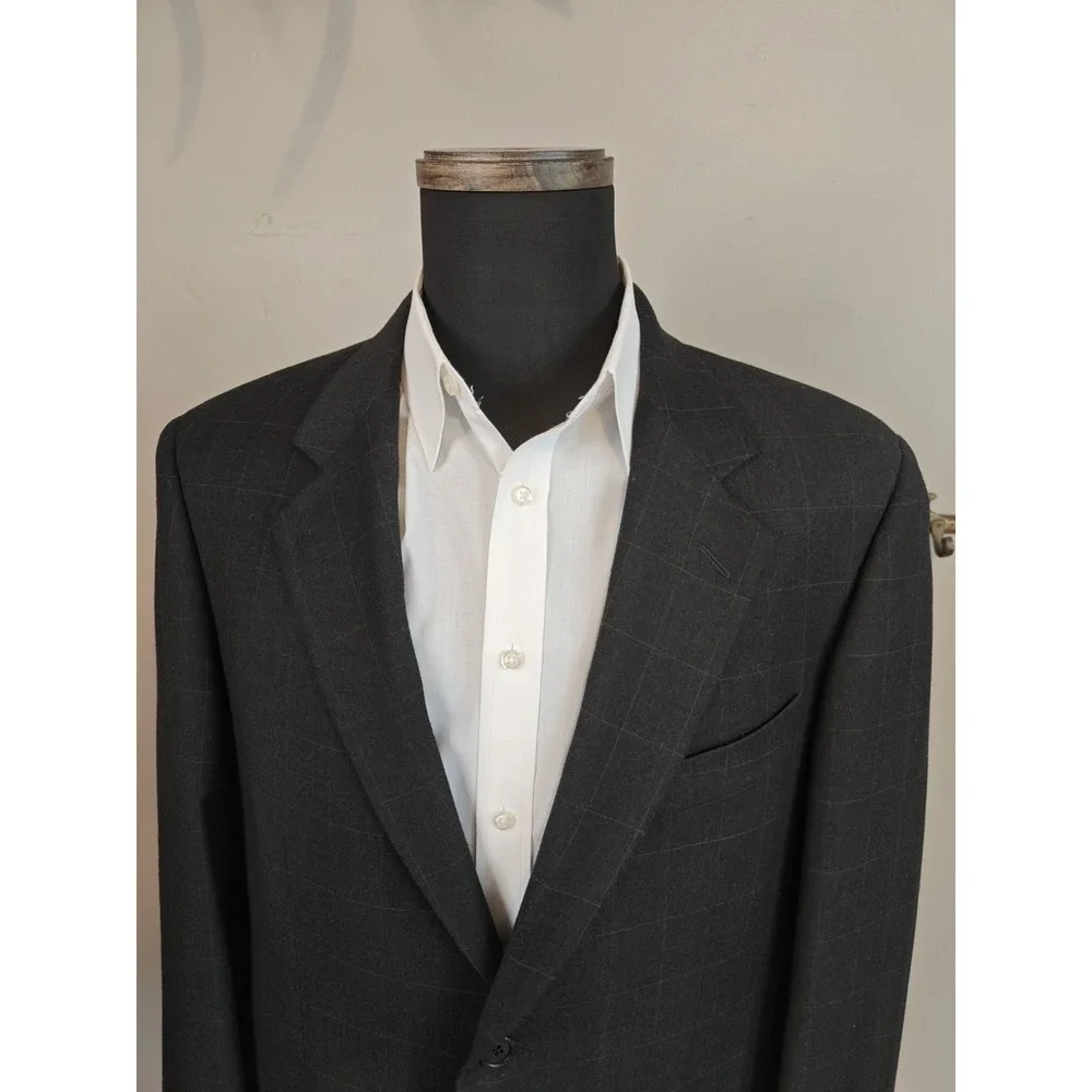 RBM Mens Wool Blazer Sports Coat 41R Gray Windowpane Canada 2 Button P606